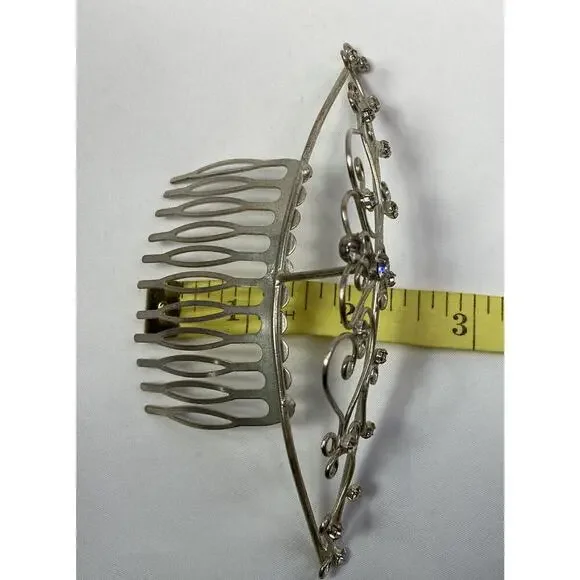 Vintage 90’s Y2K Rhinestone Tiara Silver Tone Comb Wedding Prom Bridal - Picture 9 of 11